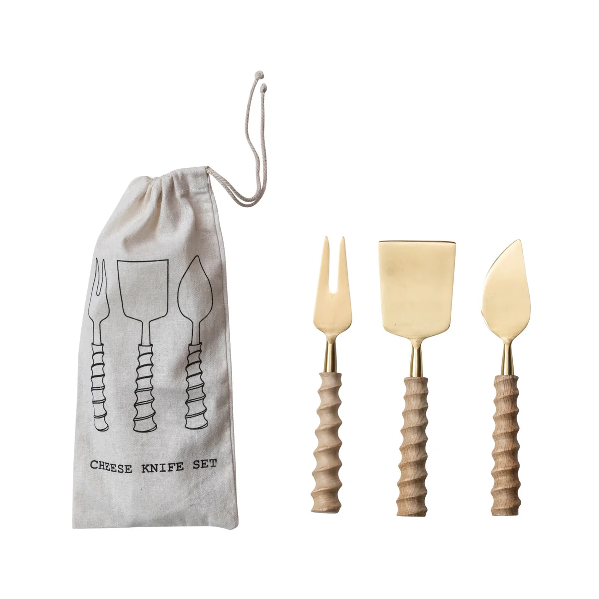 Professional Cheese Knives with Carved Handles Set of 3 in Drawstring Bag Refined