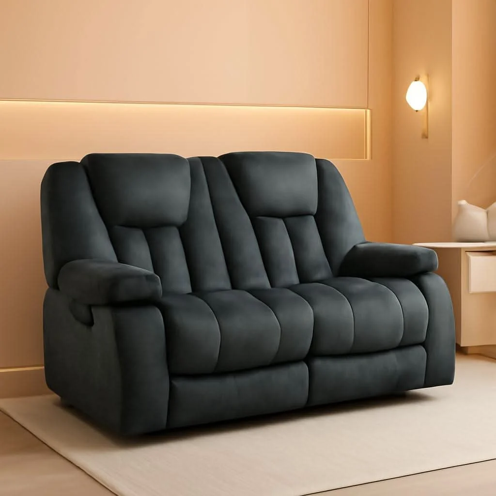 Dependable Grey Extra Wide Loveseat Recliner Sofa For Two Cup Holders Exclusive