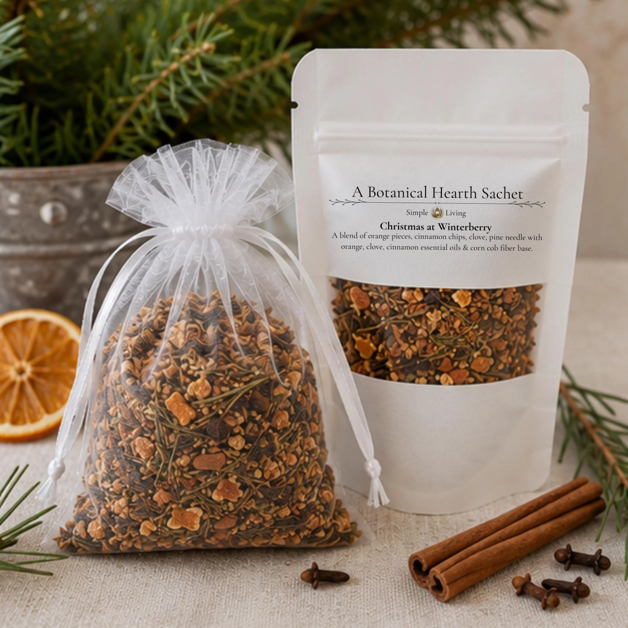 Crafted Christmas Home Fragrance Sachet Orange Spice Botanical Pouch Holiday Hearth Bowl Filler Fine