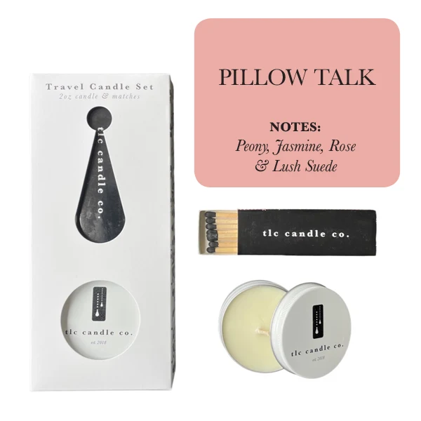 Quality Travel Candle with Matches - Pillow Talk Selected