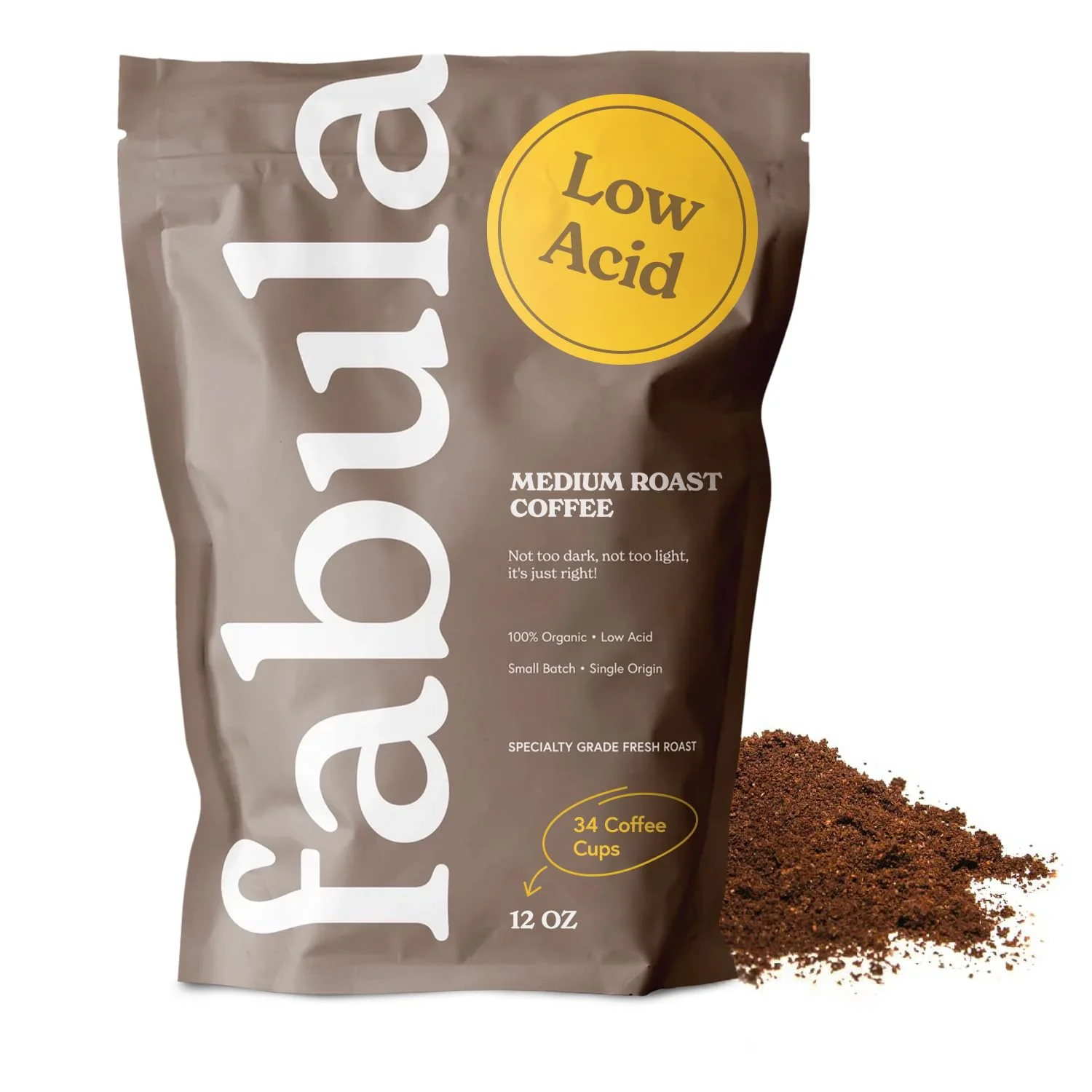 Pure Fabula Low Acid Coffee USDA Organic Ground Coffee Medium Roast - Non GMO - No Molds - Mycotoxins Pesticides - Single Origin Coffee - 12 oz Sustainable