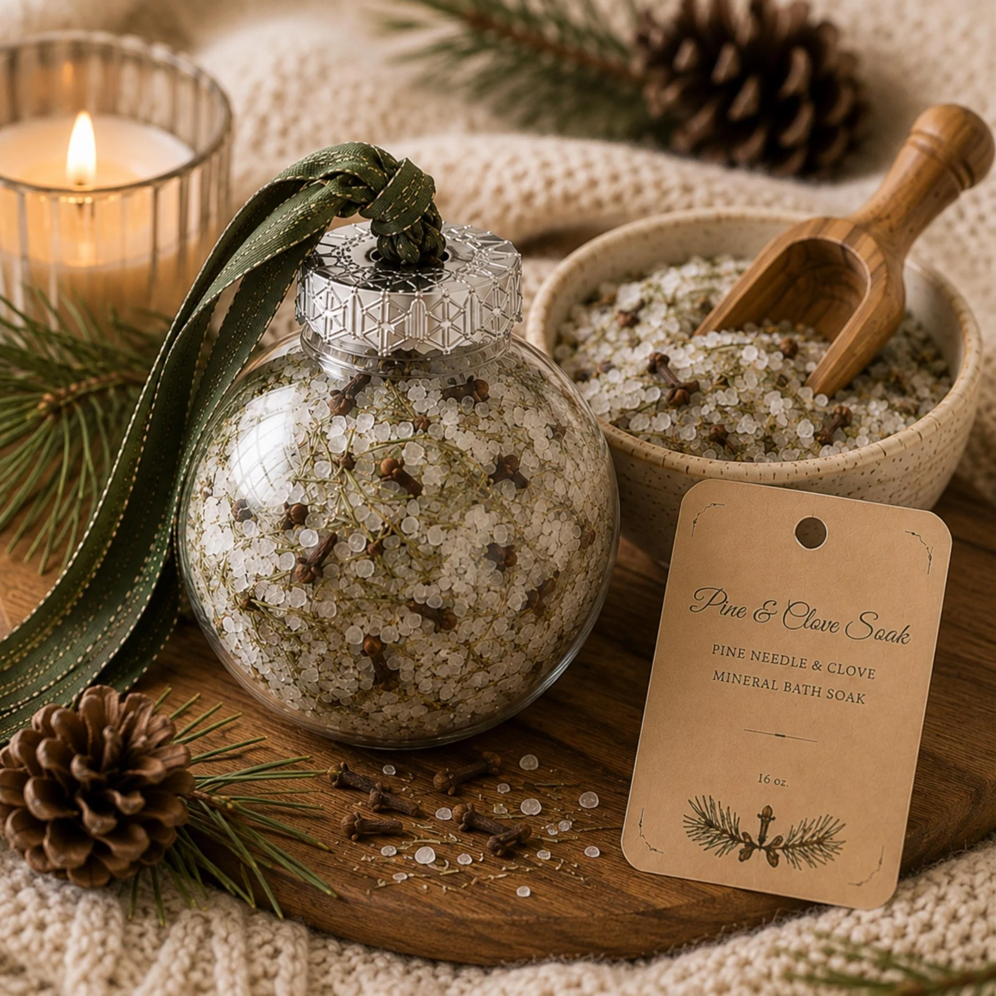 Dependable Pine Snow Globe Bath Soak Ornament Botanical Mineral Salts Holiday Spa Gift Advanced