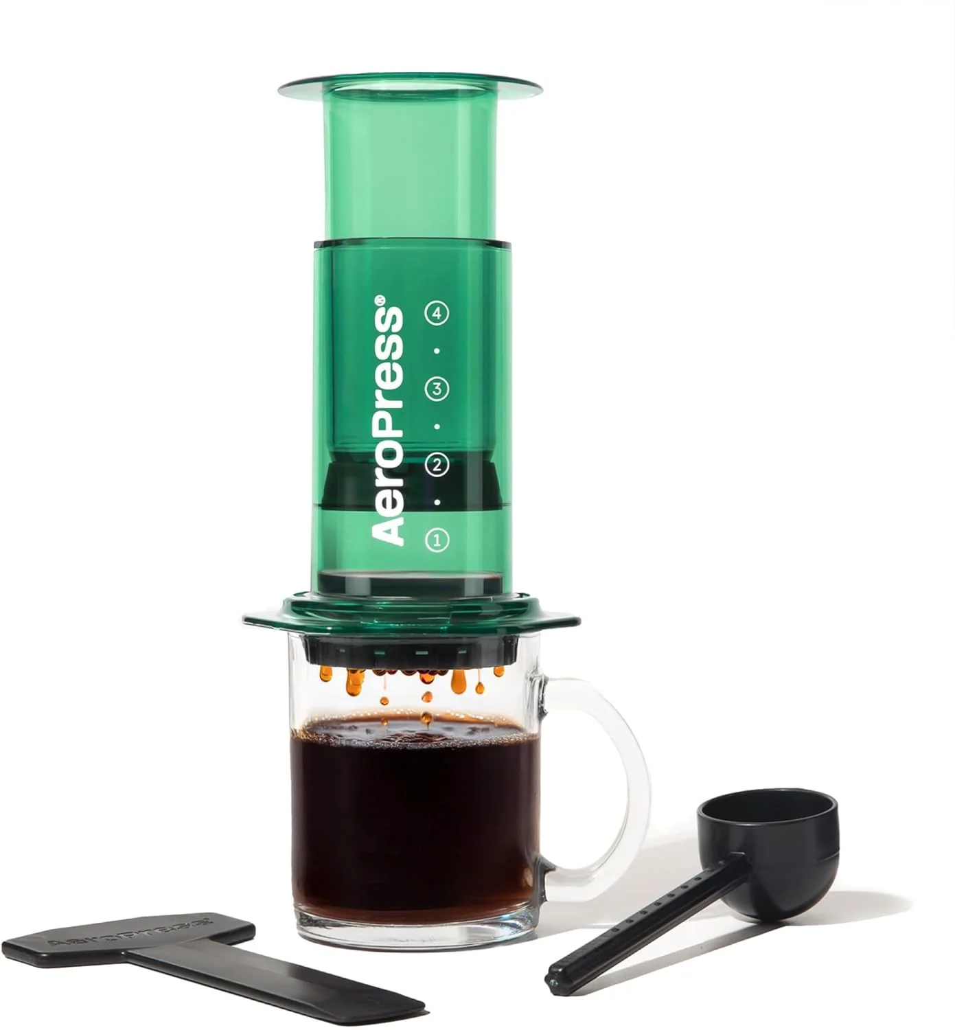 Recyclable AeroPress Clear Green Coffee Press – 3 In 1 Brew Method Combines French Press Espresso-style Full Bodied Coffee Without Grit or Bitterness Exceptional