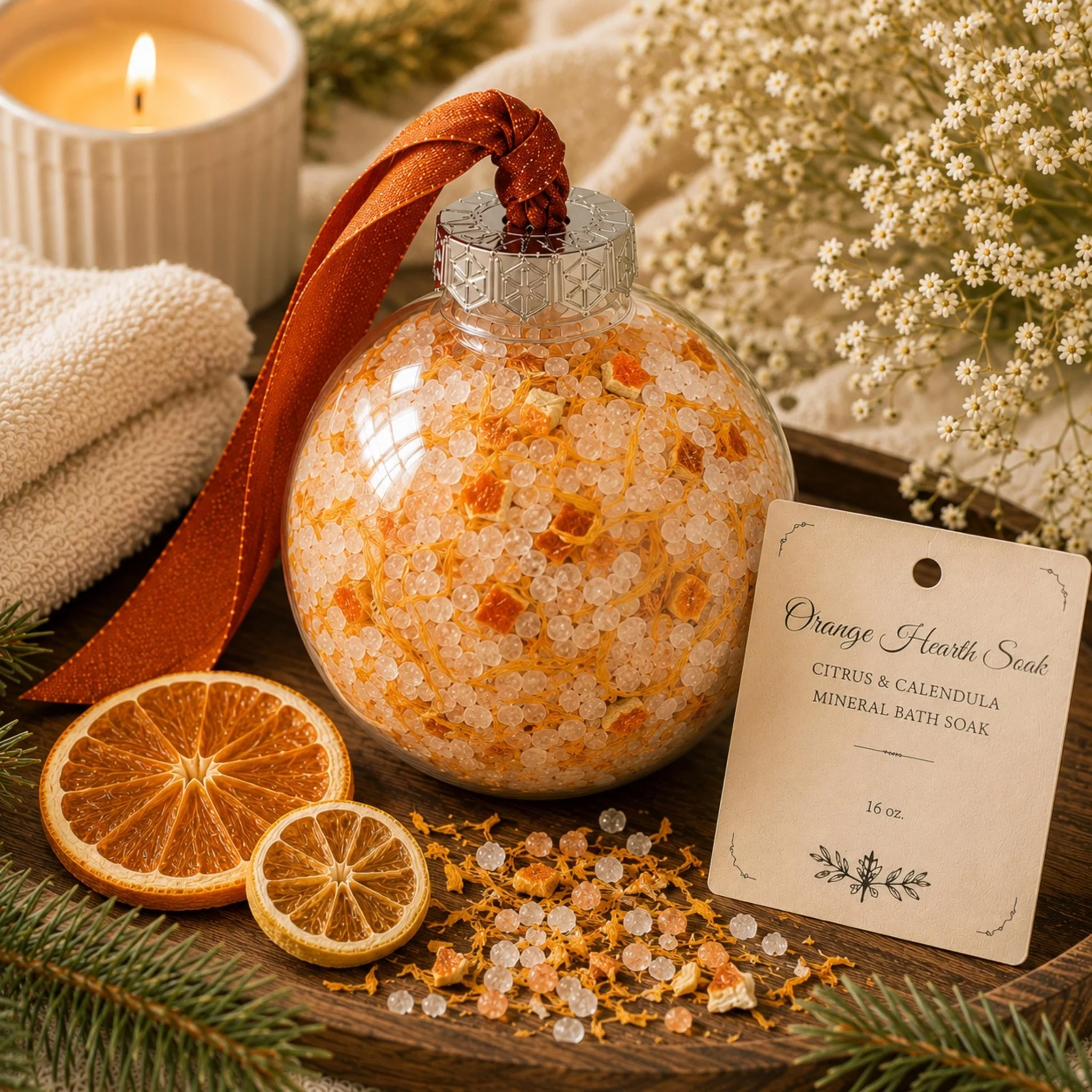 Optimized Orange Snow Globe Bath Salt Soak Ornament Botanical Mineral Salts Citrus Spa Gift Functional