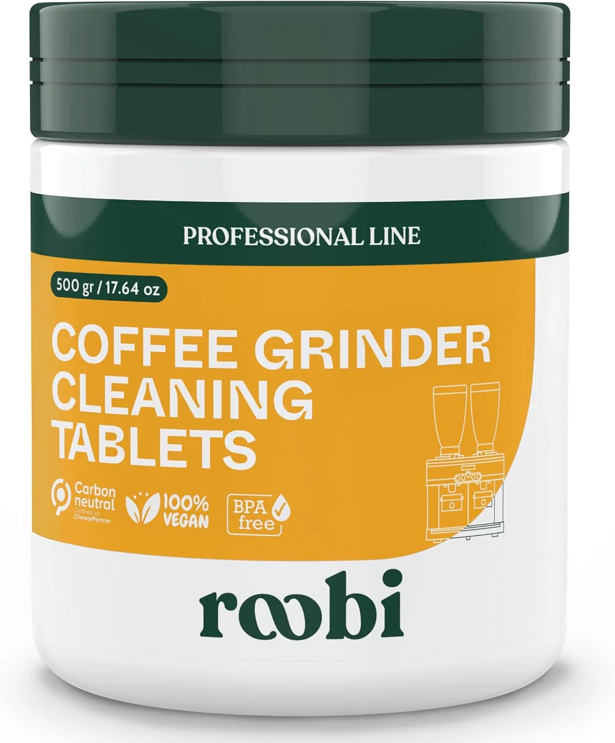 Top-Quality Roobi Professional Coffee Grinder Cleaning Tablets. Carbon Neutral Coffee Grinder Cleaner. Up to 14 cleans 500gr. Fast