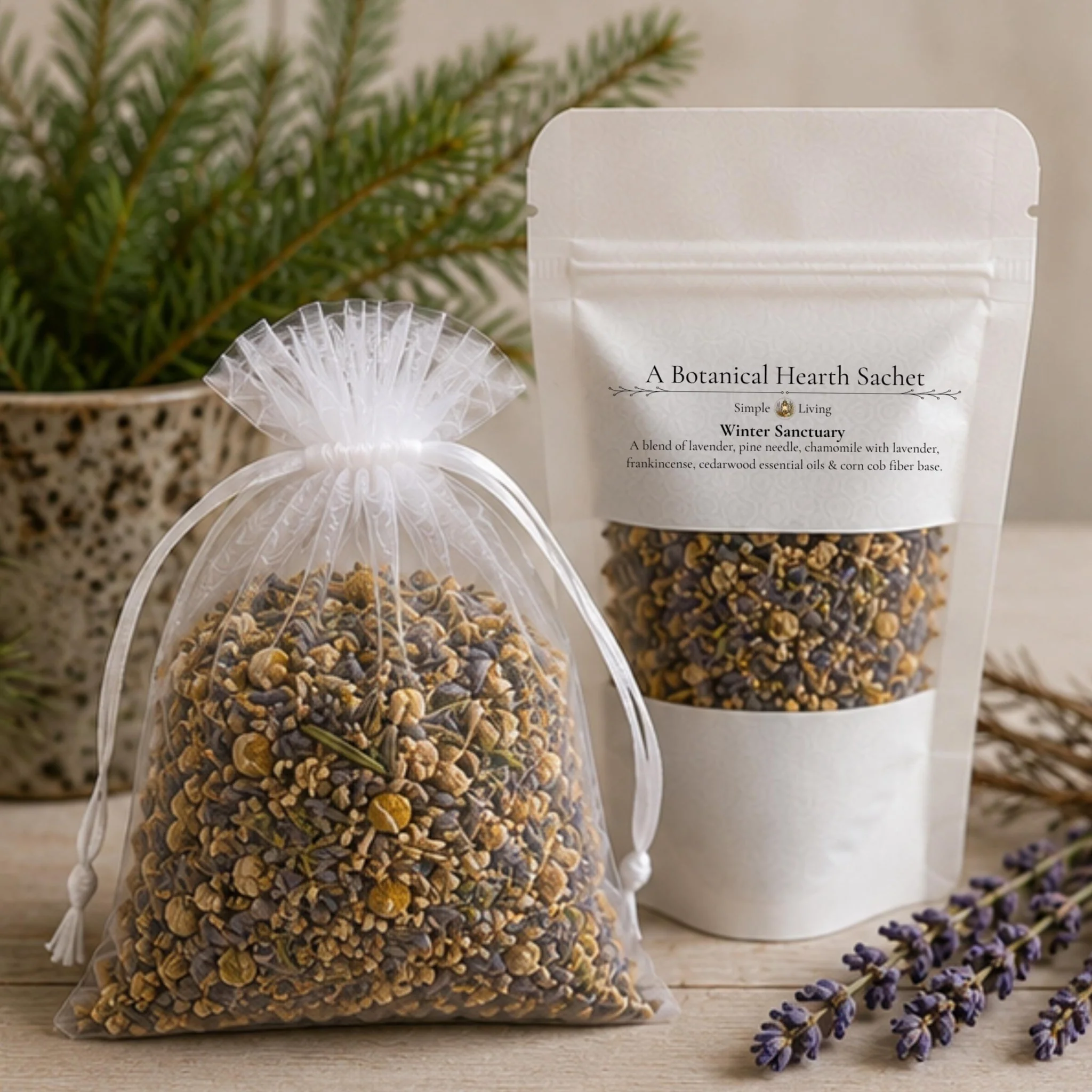 Optimized Lavender Pine Home Fragrance Sachet Winter Sanctuary Bedroom Scents Botanical Pillow Pouch Detailed