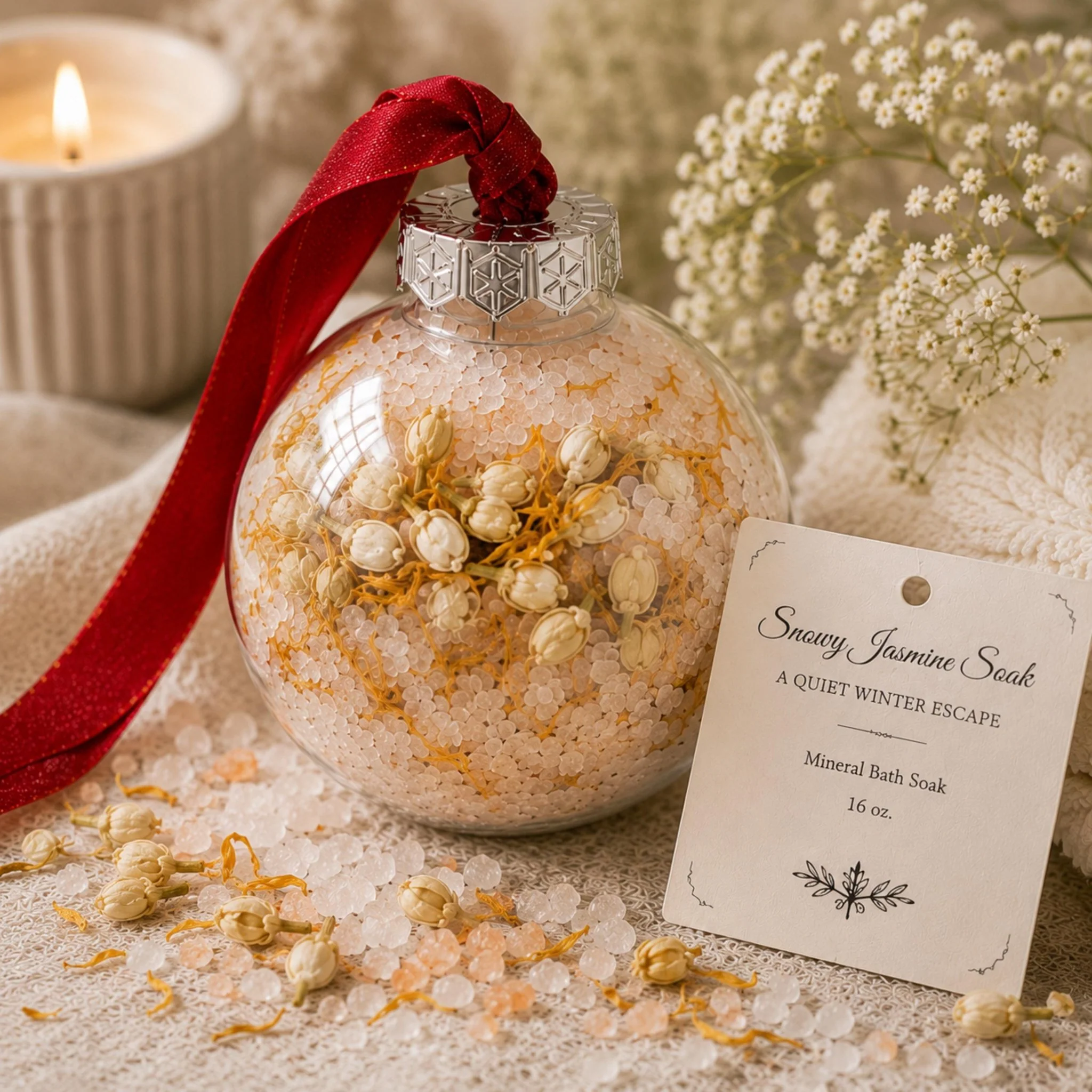 Exceptional Jasmine Snow Globe Bath Salt Soak Ornament Botanical Mineral Salt Spa Gift Self Care Trusted