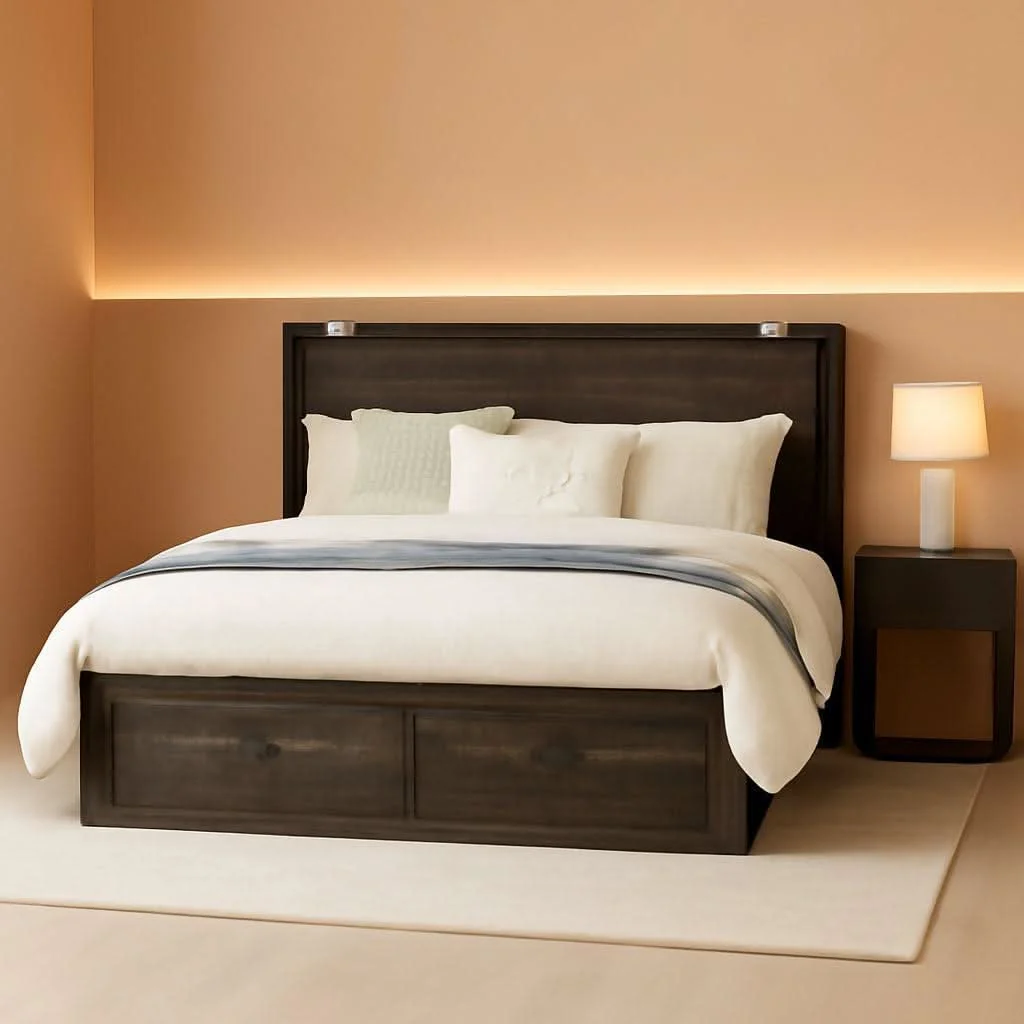 Natural Queen Murphy Bed With Black Oak Finish And Storage Modern