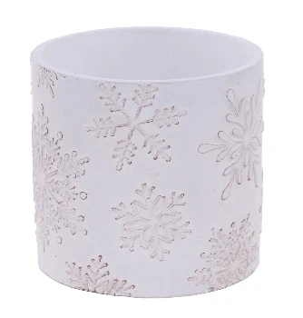 Professional 5.5 DIA X 5 H WHITE WASH CEMENT SNOWFLAKE PLANTER Classic