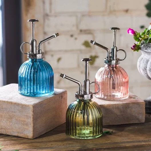 Sophisticated Colored Ribbed Glass Plant Misters Authentic
