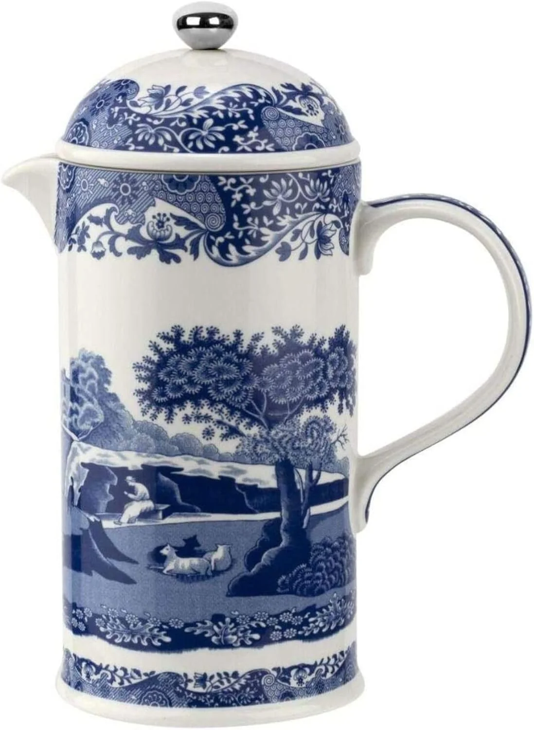 Solid Spode Blue Italian French Press 28-Ounce Capacity Espresso Coffee and Tea Maker Porcelain Cafetiere Stainless Steel Plunger Fashionable