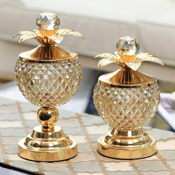 Consistent Golden Crystal Glass Storage with Cover Smart