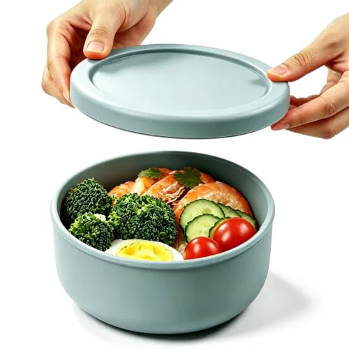 Fashionable 24 fl oz Adult Silicone Reusable Lunch Bento Bowl with Lid Breathable