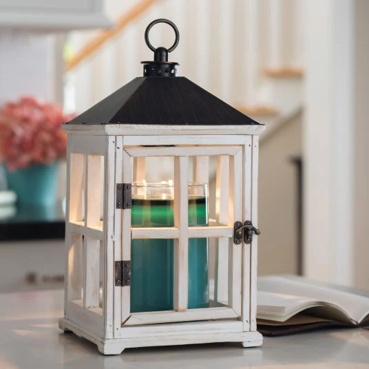 Authentic Weathered White Wood Candle Lantern Sophisticated