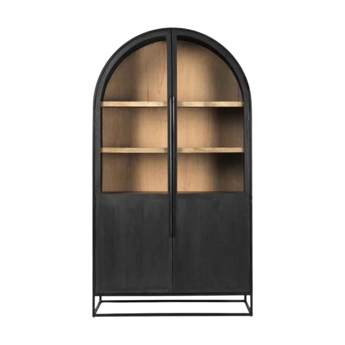 High-Performance Sloan Dark Wood W Black Metal Frame Arch Cabinet Exclusive