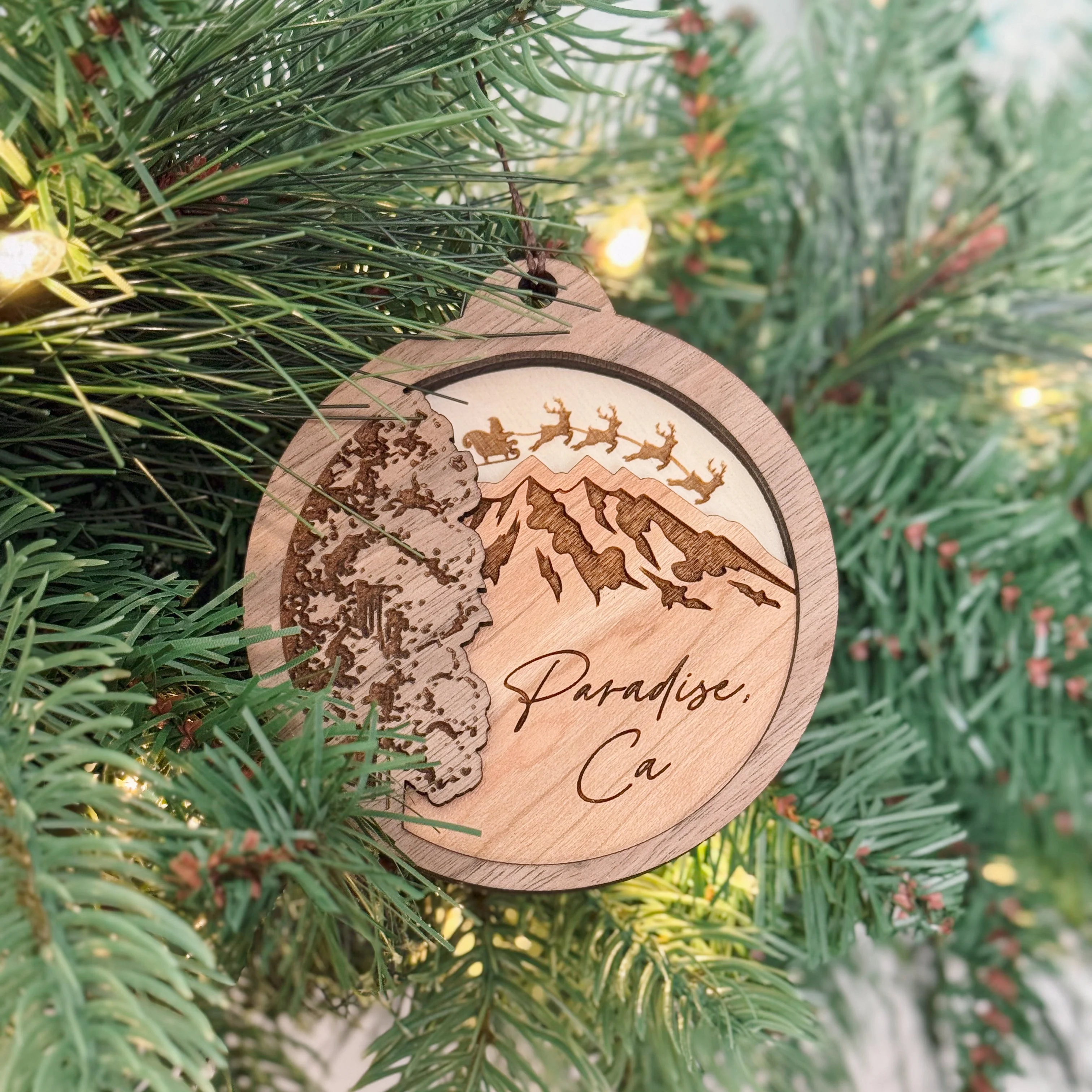 Verified Wooden Mountain Tree 2 Layer Ornament Functional