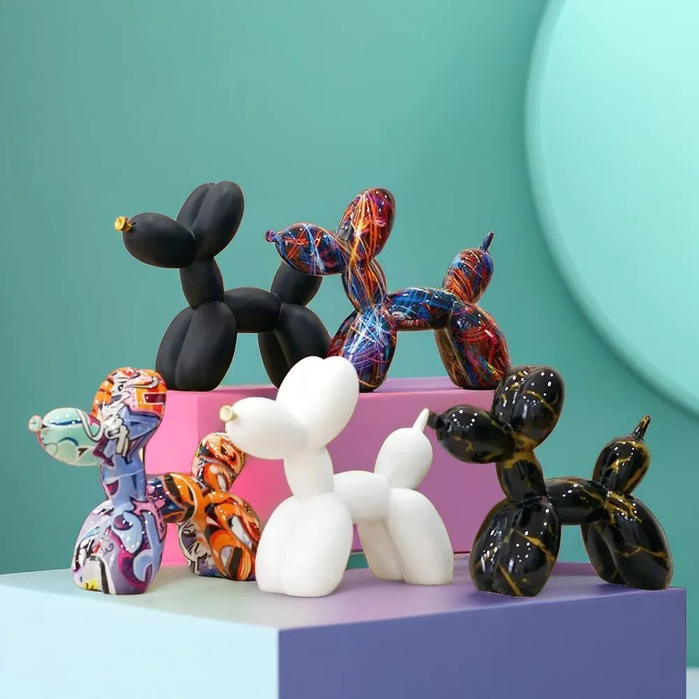 Smart Pact Balloon Dog Sculpture – Modern Graffiti Puppy Figurine Glossy Tabletop Shelf Decor Ornament Official