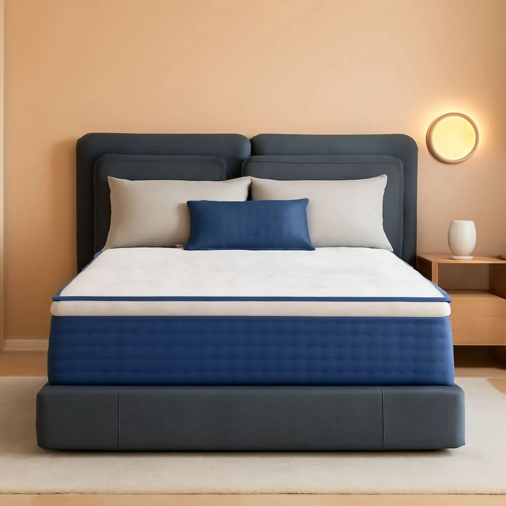 Traditional Blue Queen Hybrid Memory Foam Mattress Box CertipurUS Detailed