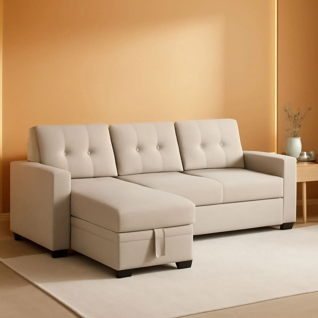 Carefully Designed Beige L Shaped Convertible Sleeper Sectional Couch Traditional