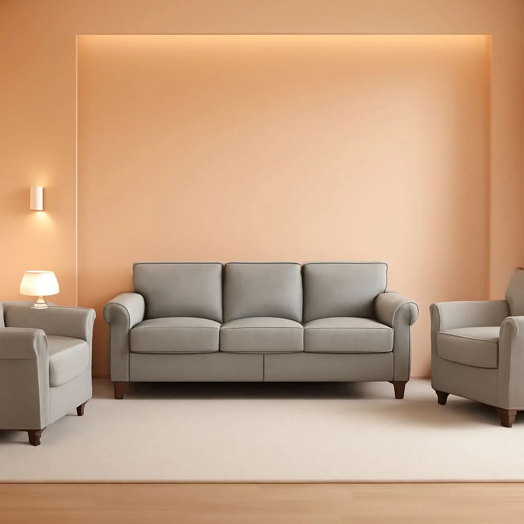 Organic Light Grey Small Space Living Room Couch Set With Loveseat Modern