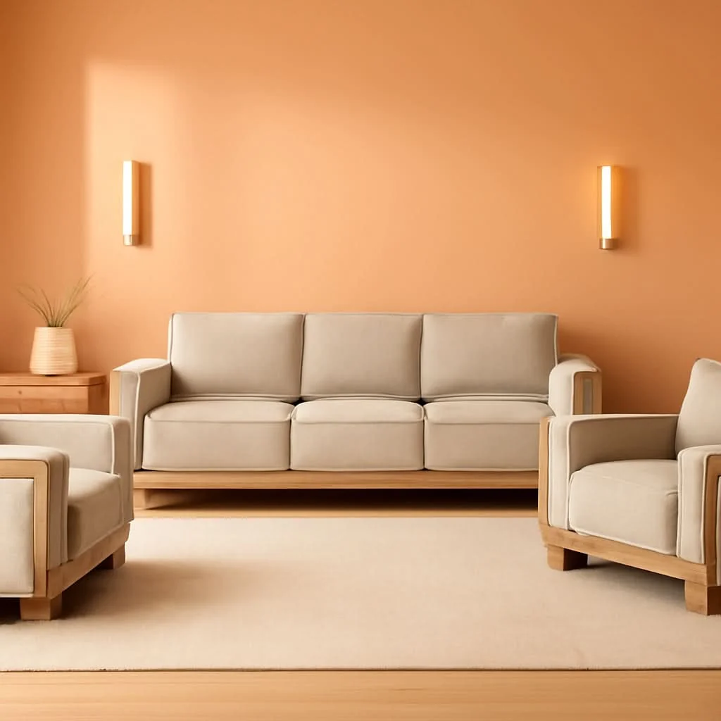 Luxury Oran Modern Sofa Set With Track Arms Light Brown Living Room Elegant