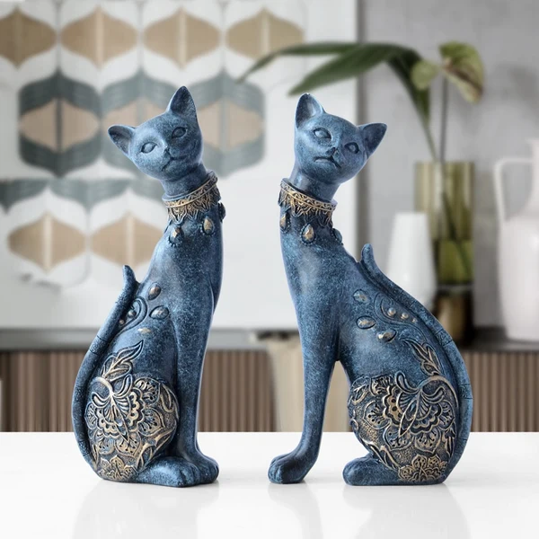 Refined Couple Cats Resin Figurines Durable