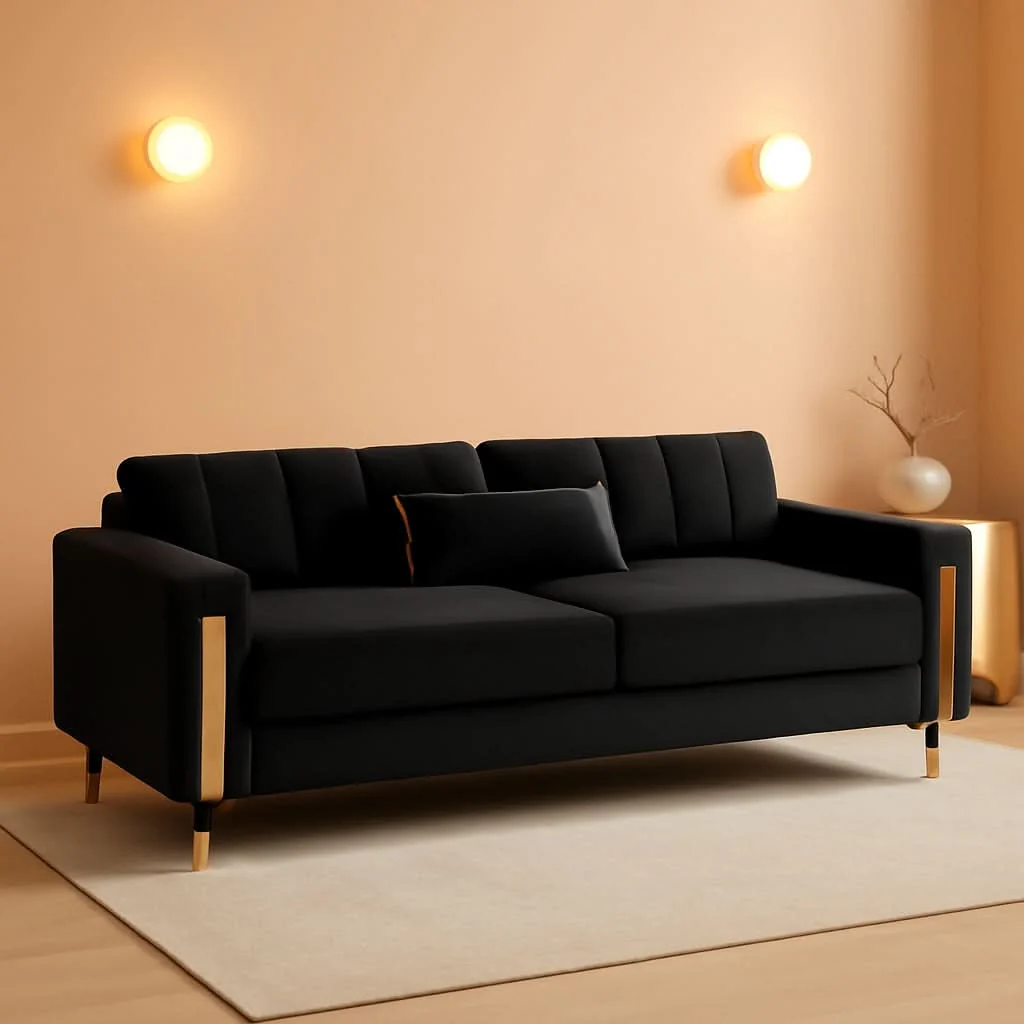 Selected Two Piece Loveseat Sofa Set For Living Room 86 Inch Black Velvet Uphol Sustainable