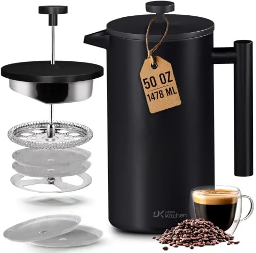 Authentic 304 Grade Stainless Steel French Press 50 Oz Secure