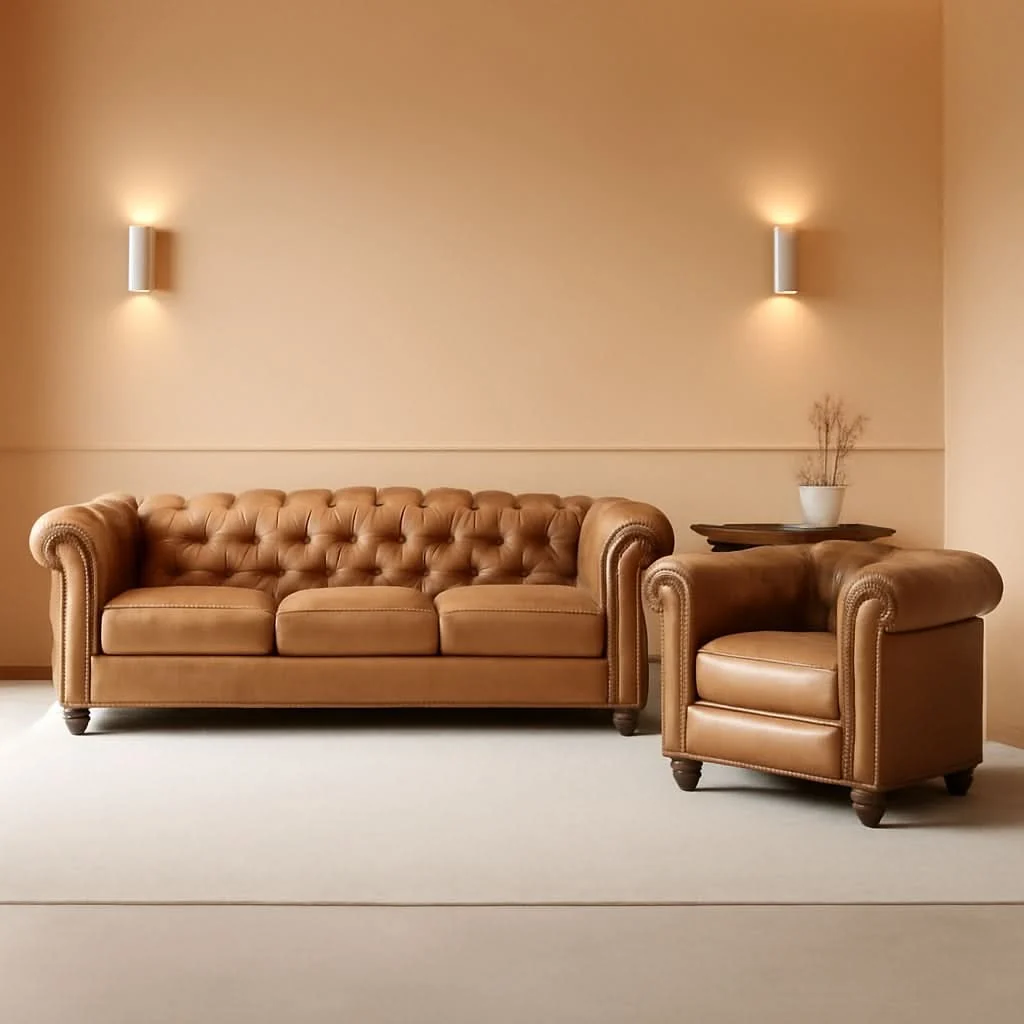 Exclusive Two Piece Air Leather Sofa Set For Living Room Home Decor Classic
