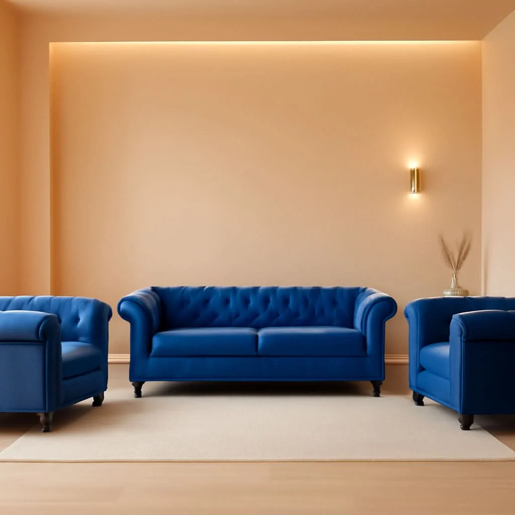 Elite Three Piece Blue Velvet Chesterfield Sofa Set With Club Chair And Love Environmentally Friendly