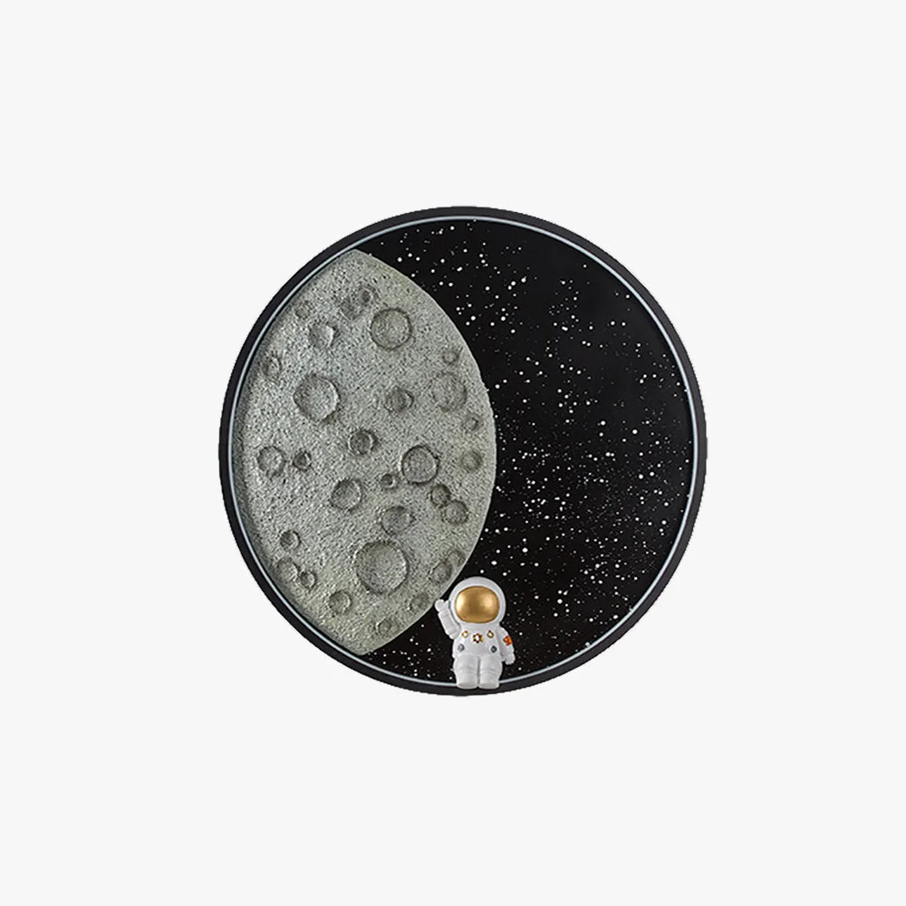 Pure Elif Astronaut Round Moon Black Wall Lamp Metal Sophisticated