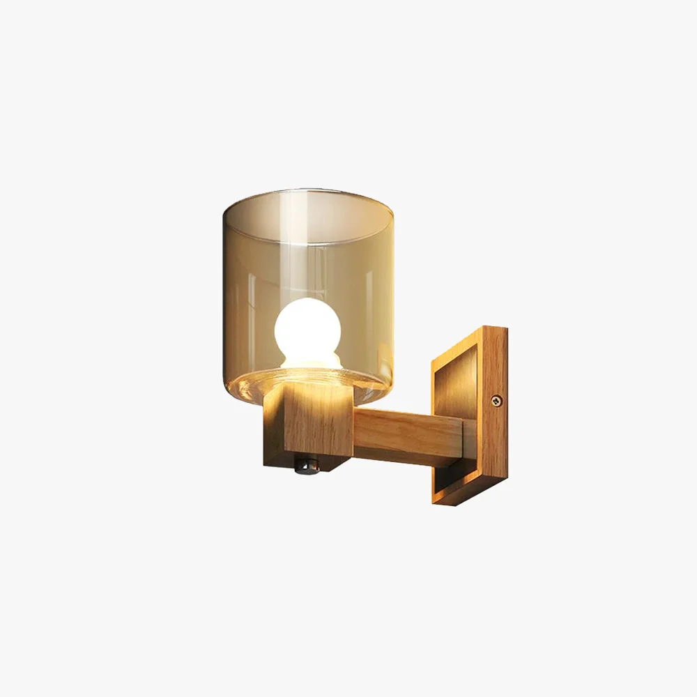 Powerful Eryn Vintage Cylindrical Mini Wall Lamp Wood Glass Minimalist