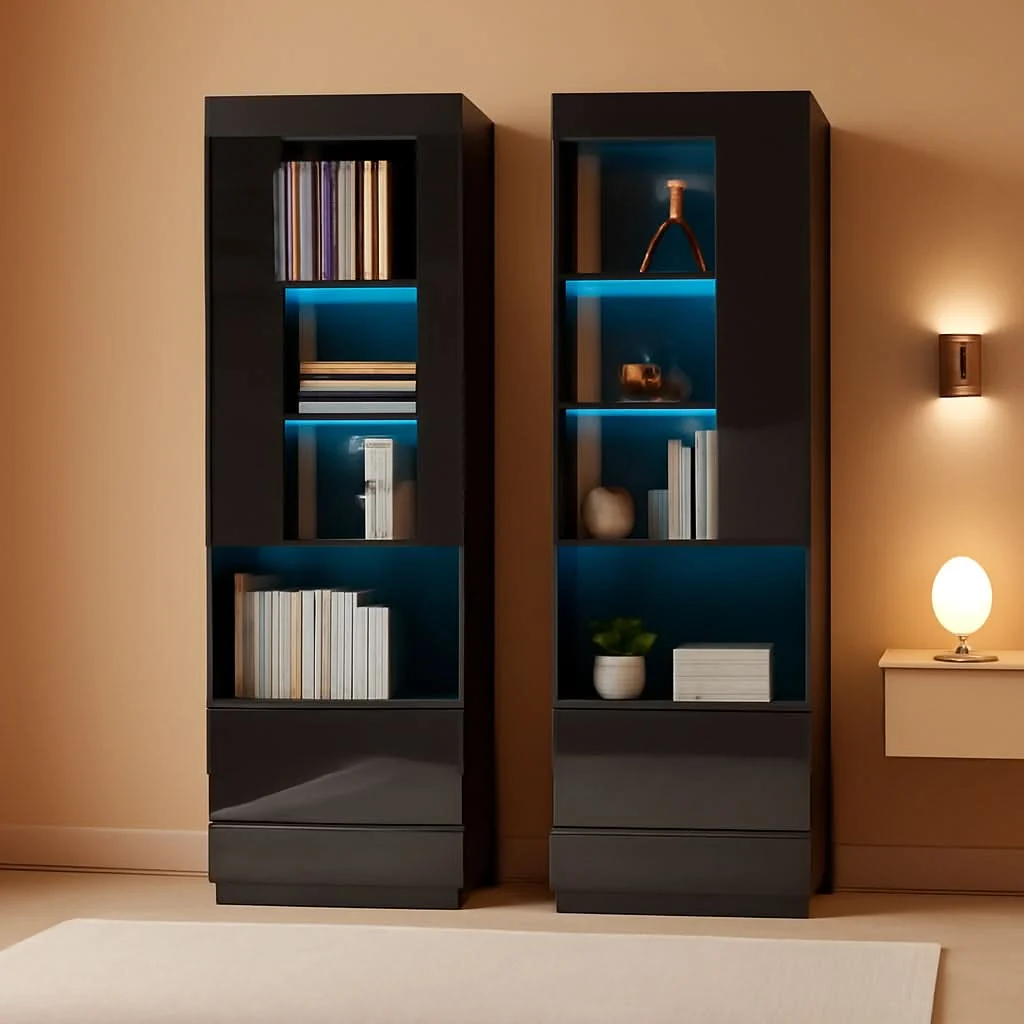 Healthy Two Piece 71 Inch Tall Bookcase Storage Cabinet With Glass Doors Set O Consistent