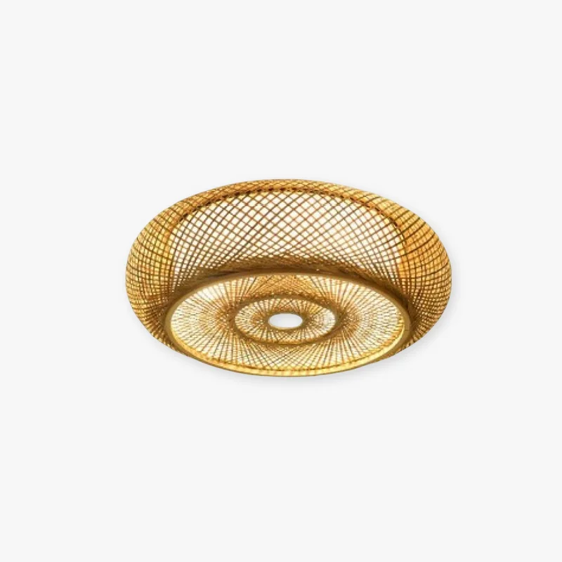 Reusable Muto Rattan Woven Rustic LED Flush Mount Ceiling Light Functional