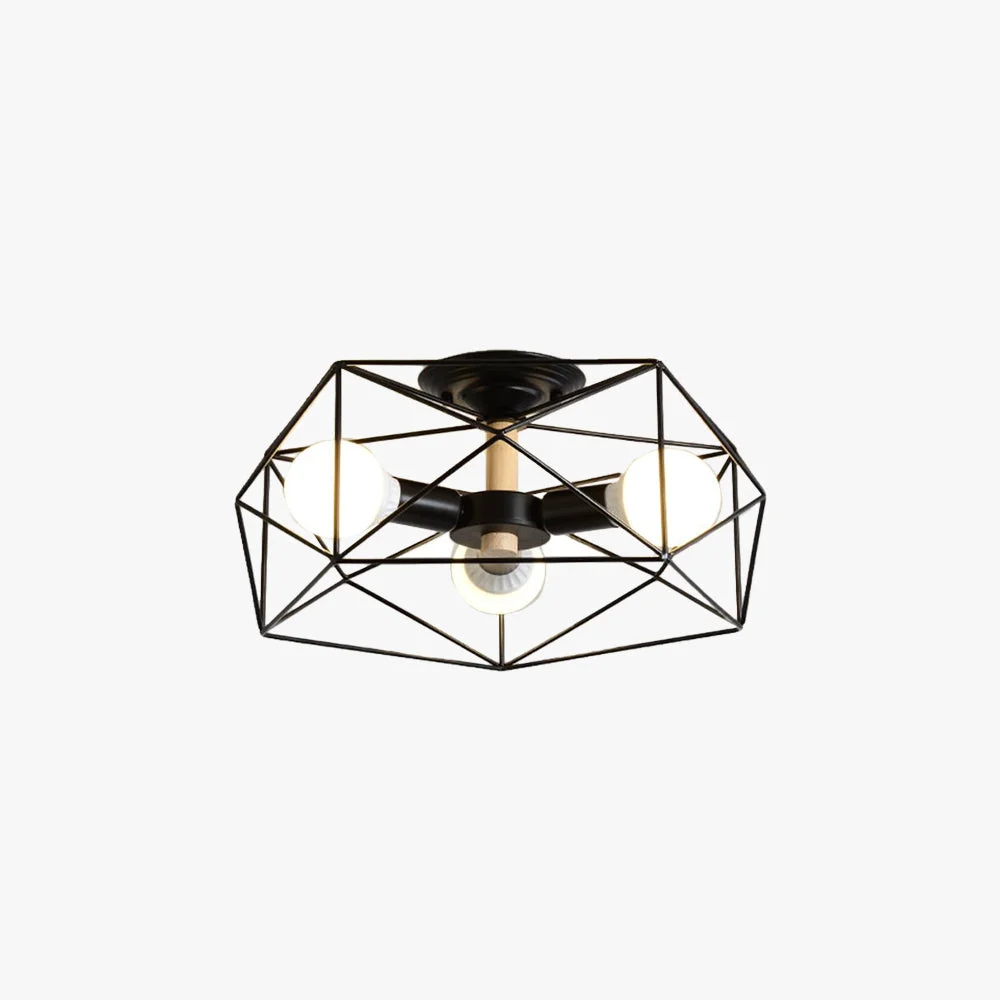 Prestigious Cooley Modern Geometric Lantern Metal Flush Mount Ceiling Light Black White Gold Secure