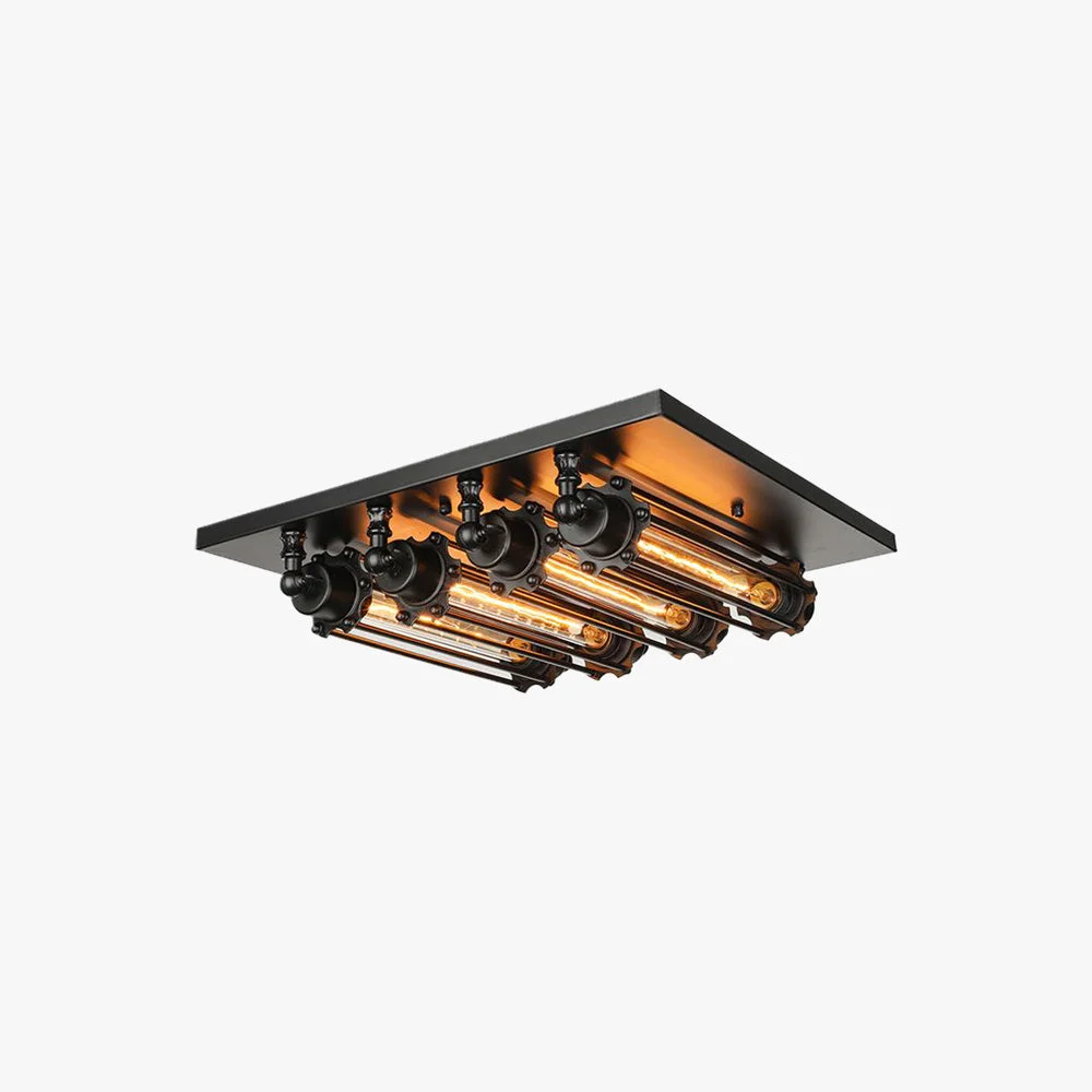 User-Friendly Alessio Vintage Tubed Metal Flush Mount Ceiling Light Black Living Room Natural