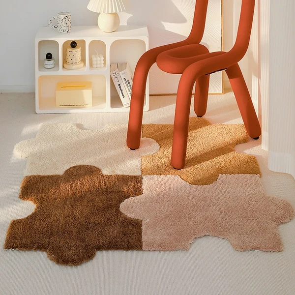 Smooth Soft Fluffy Tufting Puzzle Bedside Rug Natural