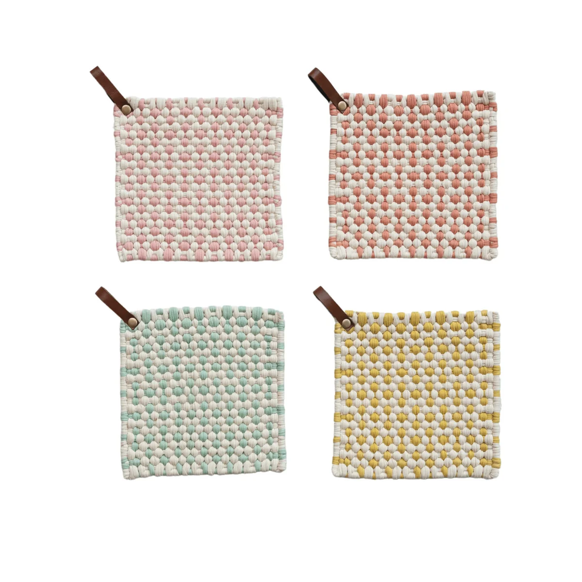 Premium Material Cotton Crocheted Pot Holder w Leather Loop Fine