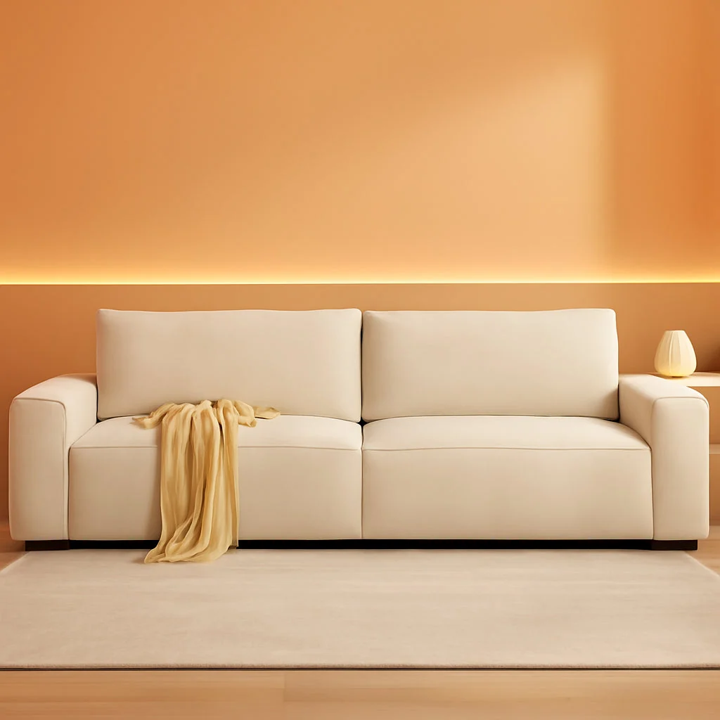 Stylish Eighty FiveInch Beige Sofa Modern Living Room Furniture Clean