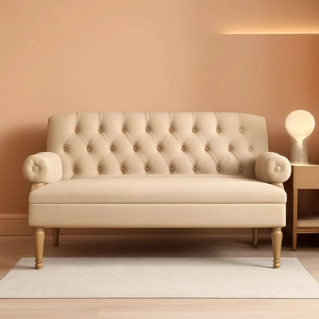 Carefully Designed Warm Beige Tufted Loveseat Sofa Modern Living Room Refined