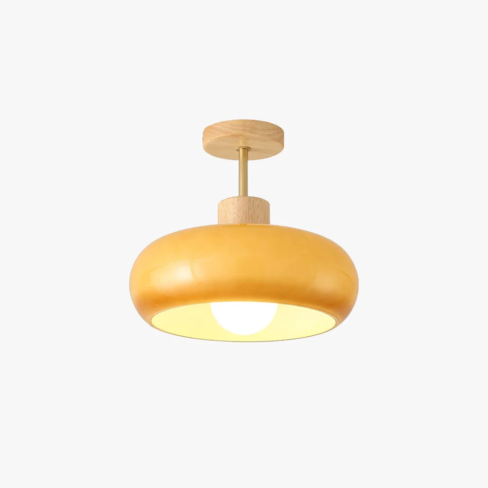Fashionable Hailie Flush Mount Ceiling Light Cup Minimalist Wood Glass White Orange Relaxed