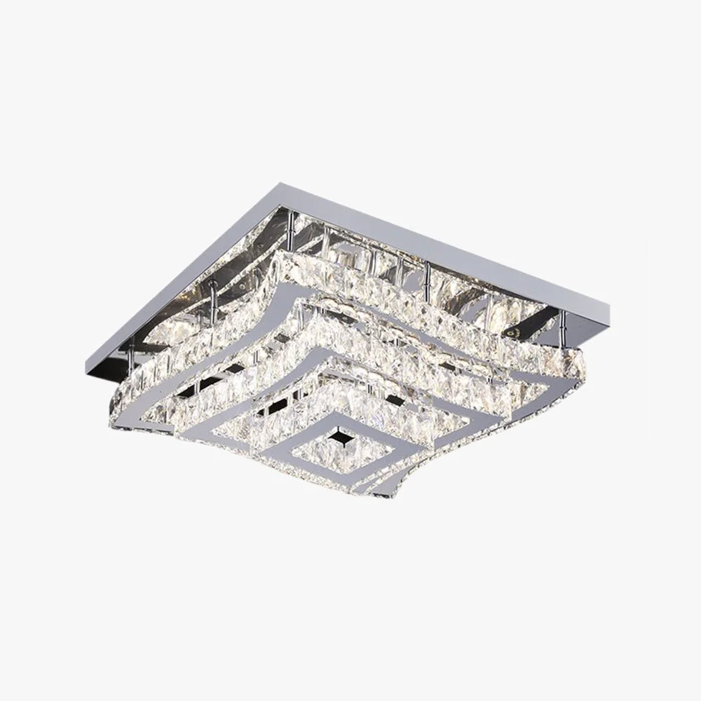 Fine Crafted Kristy Luxury Square Metal Glass Flush Mount Ceiling Light Living Room Specialty