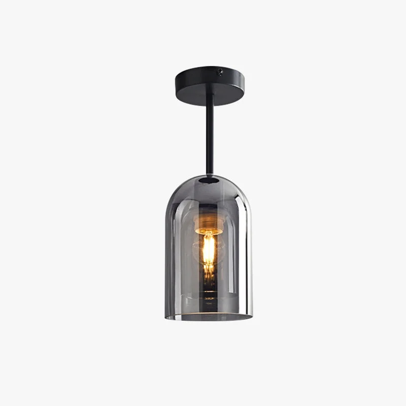 Expertly Made Sanna Modern Cylinder Semi-Flush Mount Clear Glass Ceiling Light Cognac Gray Exceptional