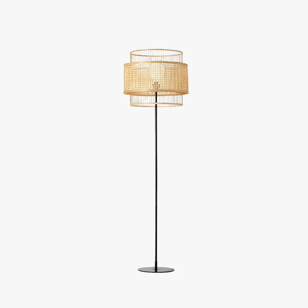 Durable Ritta Zen Rattan Willow Weave Tri-Layer Floor Lamp Wood Smart