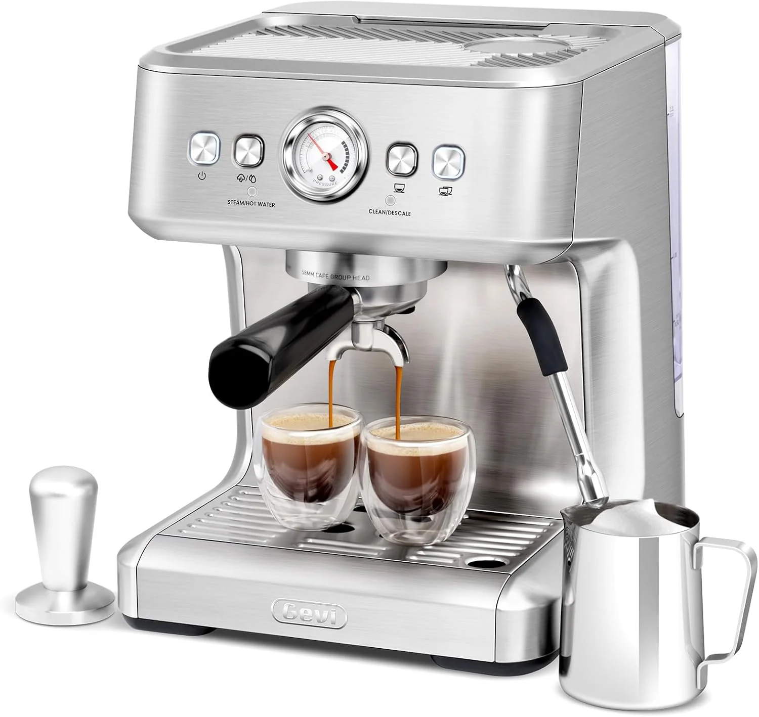 Comfortable Gevi EzBru 1000C Commercial Grade Espresso Machine 20Bar Pump PID Temp Control Adjustable Shot Temp 58mm Portafilter w Pressure Gauge Genuine