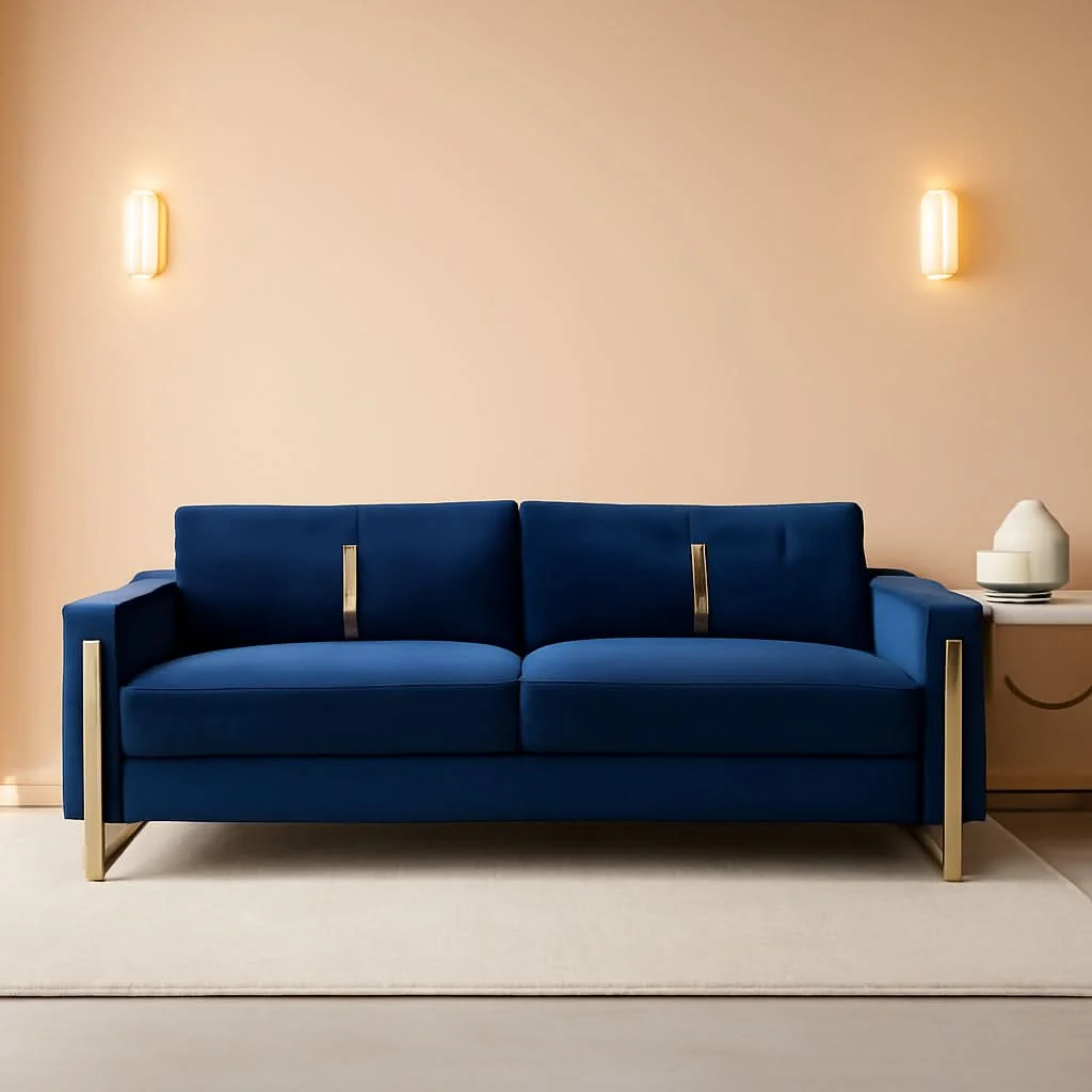Specialty 2 Piece Velvet Loveseat Sofa Set For Living Room 86 Inch Blue With Gol Minimalist
