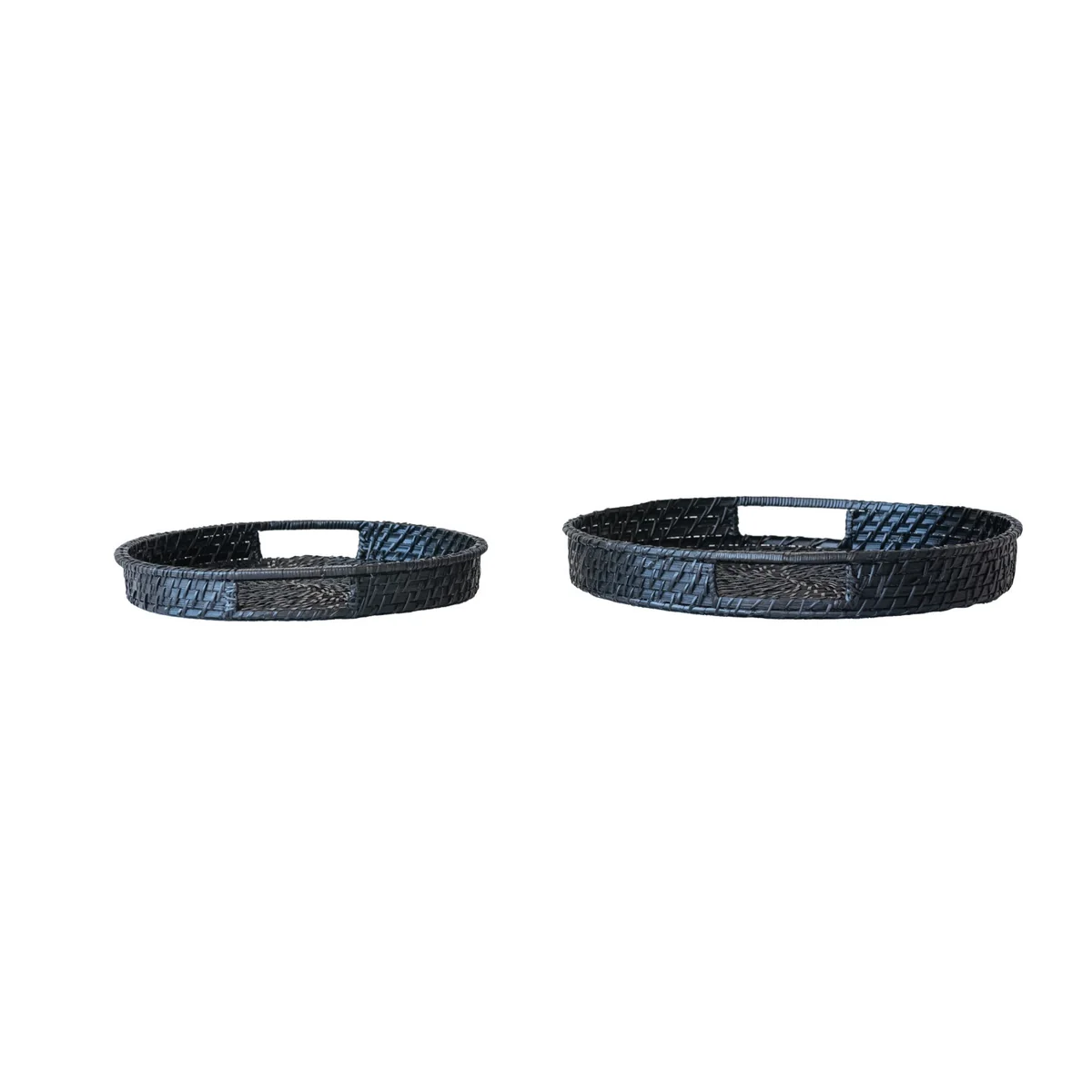 Soft Decorative Hand-Woven Bamboo Trays with Handles Black Original Design