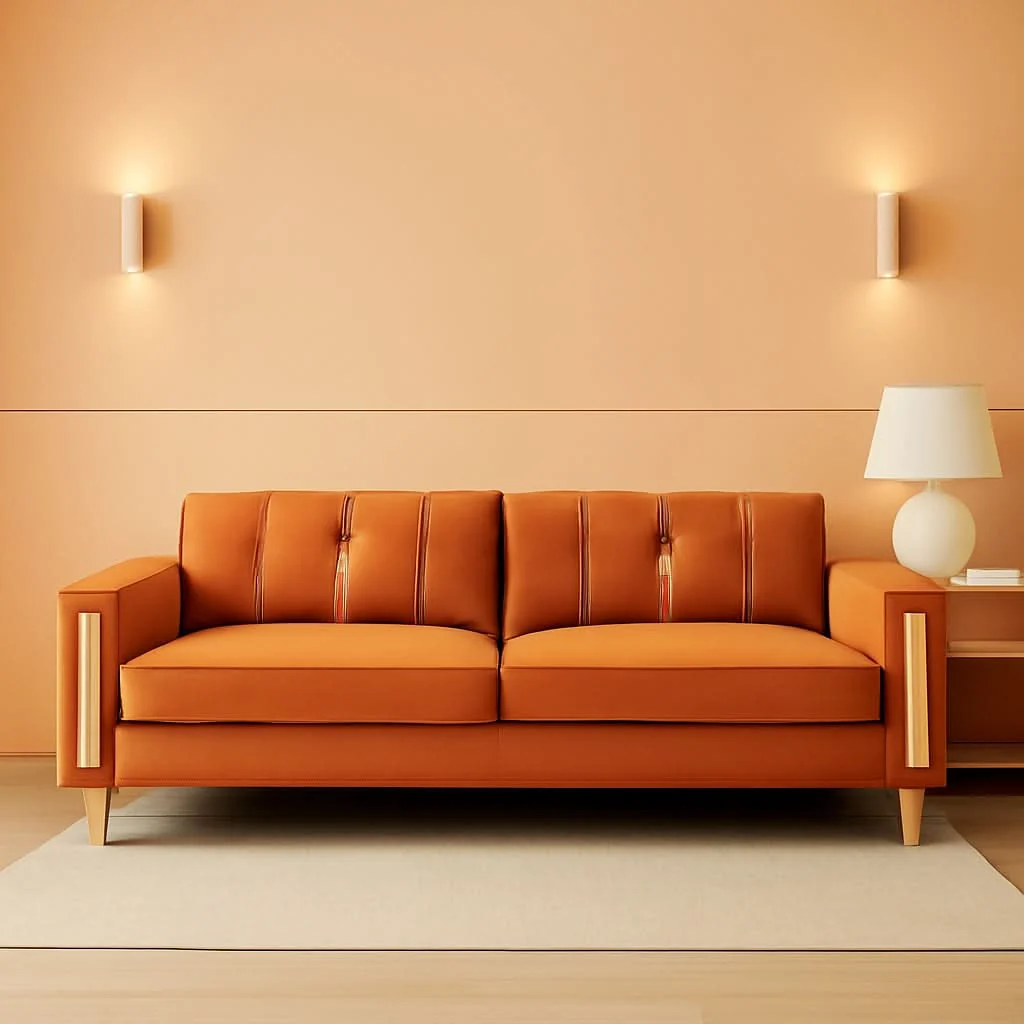 Prestigious 2 Piece Orange Velvet Loveseat Couch Set With Gold Metal Legs 86 Inch Refined