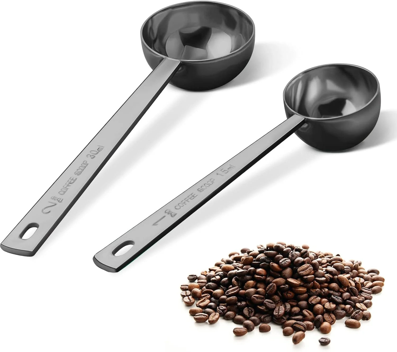 Functional Safring Premium Coffee Scoop Set Set of 2 Metal Stainless Steel Long Handle Coffee Scoop Measuring Coffee Spoons Contains 1 Tablespoon 15 ml and 2 Tablespoons 30 ml Spoon-Black Dependable