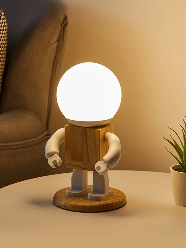 Reliable Nordic Wooden Robot Table Lamp Secure